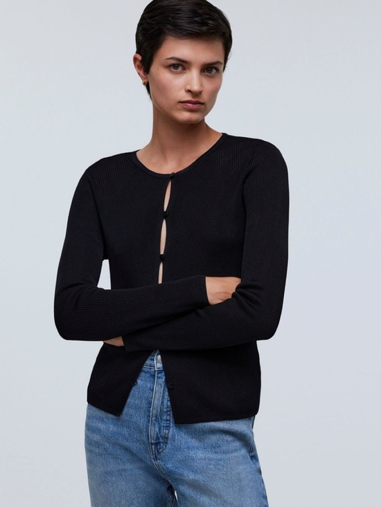 Madewell Sweaters - Madewell Black Ribbed Button-Up Cardigan